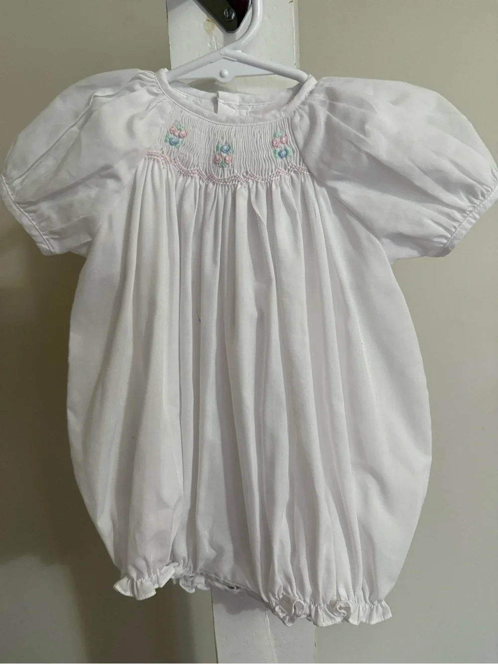 Petit Ami Newborn Hand Embroidered Smocked Bubble Romper
